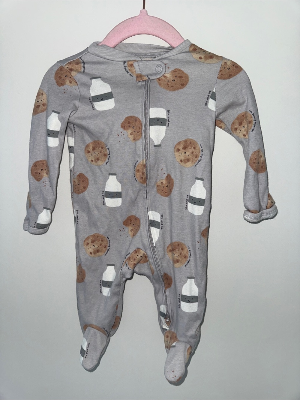 Carter's Gray Footed Pajama One-Piece with Milk & Cookie Print